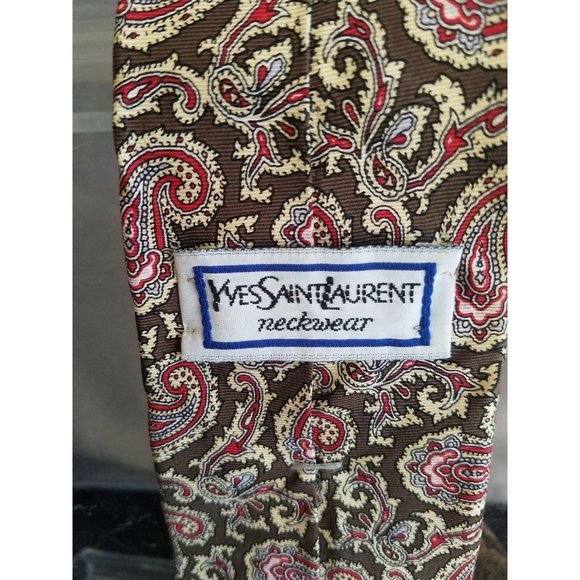 Vintage YSL Yves Saint Laurent Neckwear 100% Silk Men's Necktie grey Pink - Picture 5 of 5